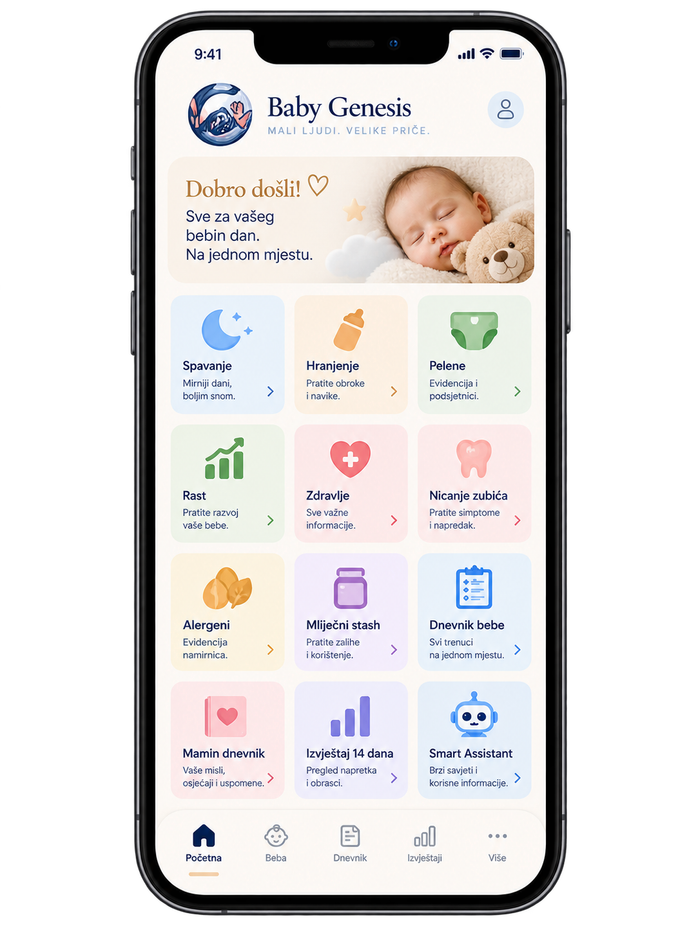 Baby Genesis home screen with app features