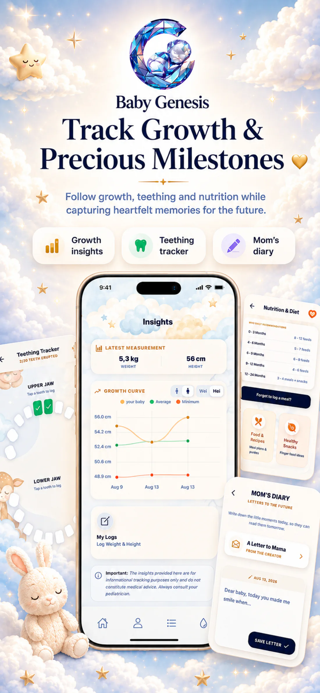 Growth screen in the Baby Genesis app